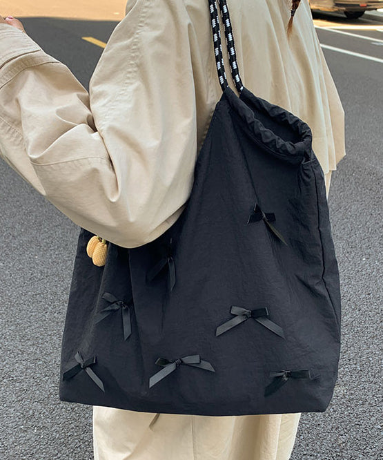 Casual Blue Bow Large Capacity Canvas Shoulder Bag