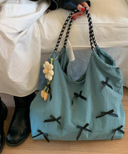 Casual Blue Bow Large Capacity Canvas Shoulder Bag