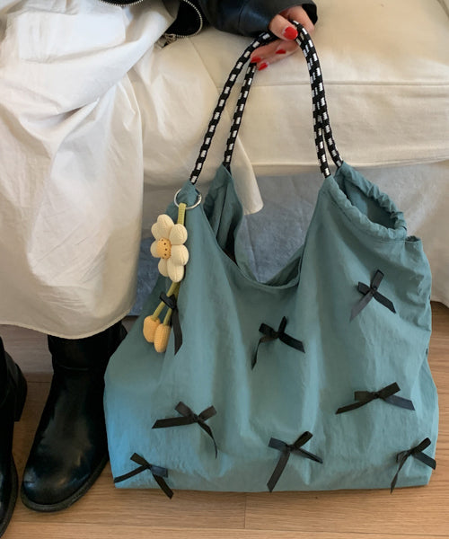 Casual Blue Bow Large Capacity Canvas Shoulder Bag