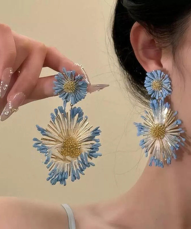 Casual Blue Copper Alloy Sunflower Drop Earrings