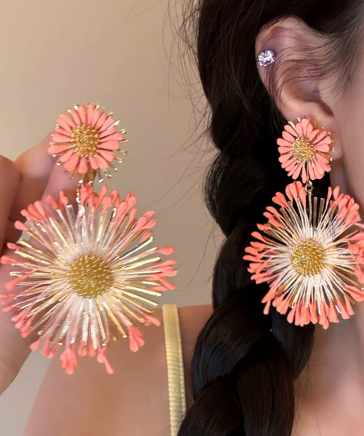 Casual Blue Copper Alloy Sunflower Drop Earrings