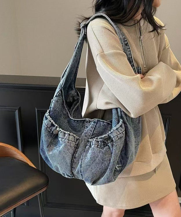 Casual Blue Denim Pockets Large Capacity Crossbody Bag