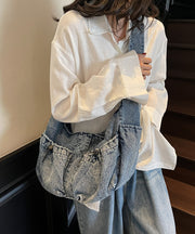 Casual Blue Denim Pockets Large Capacity Crossbody Bag