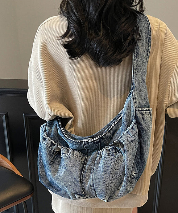 Casual Blue Denim Pockets Large Capacity Crossbody Bag