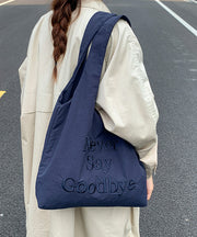 Casual Blue Embroideried Canvas Large Capacity Shoulder Bag