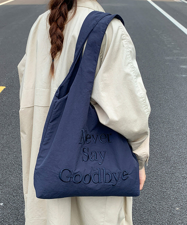 Casual Blue Embroideried Canvas Large Capacity Shoulder Bag