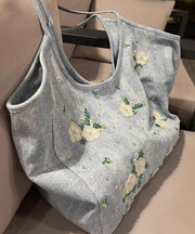 Casual Blue Embroideried Large Capacity Denim Shoulder Bag