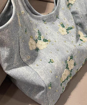 Casual Blue Embroideried Large Capacity Denim Shoulder Bag