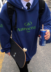 Casual Blue Hooded Pockets Cotton Mens Sweatshirts Spring