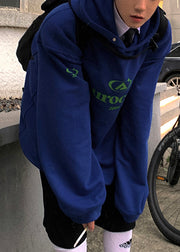 Casual Blue Hooded Pockets Cotton Mens Sweatshirts Spring