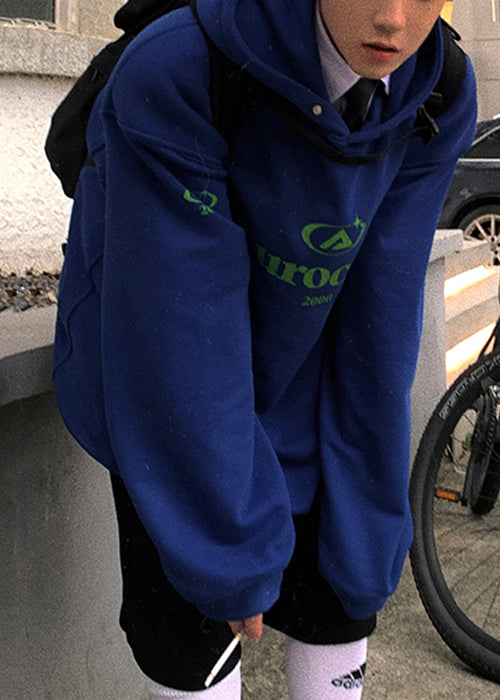 Casual Blue Hooded Pockets Cotton Mens Sweatshirts Spring