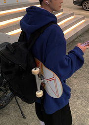 Casual Blue Hooded Pockets Cotton Mens Sweatshirts Spring