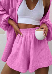 Casual Blue Oversized Cotton Womens Two Piece Suit Set Lantern Sleeve