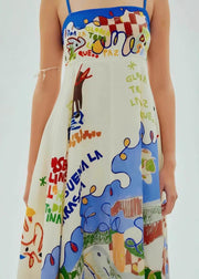 Casual Blue Patchwork Maxi Spaghetti Strap Dresses Sleeveless