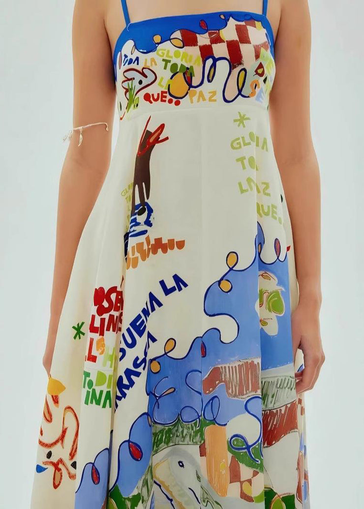 Casual Blue Patchwork Maxi Spaghetti Strap Dresses Sleeveless