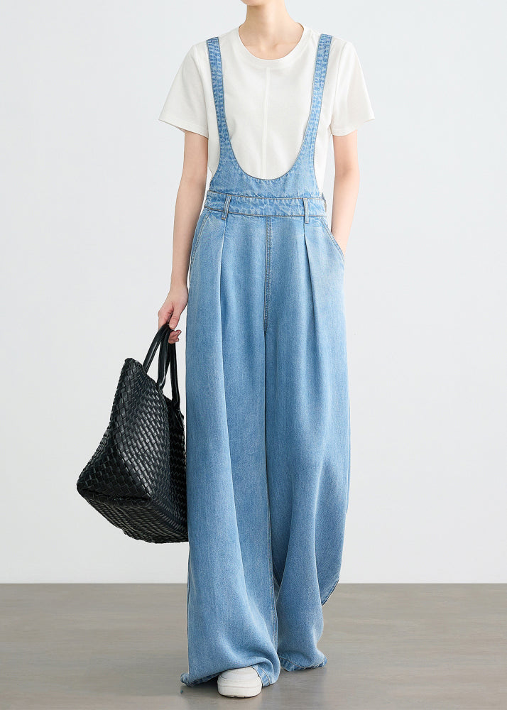 Casual Blue Pockets Denim Jumpsuits Fall