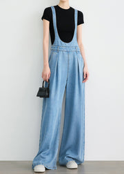 Casual Blue Pockets Denim Jumpsuits Fall