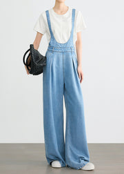 Casual Blue Pockets Denim Jumpsuits Fall