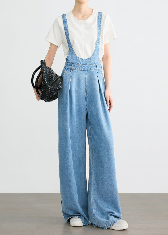 Casual Blue Pockets Denim Jumpsuits Fall