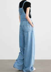 Casual Blue Pockets Denim Jumpsuits Fall