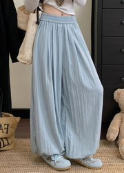 Casual Blue Pockets Elastic Waist Cotton Pants Fall