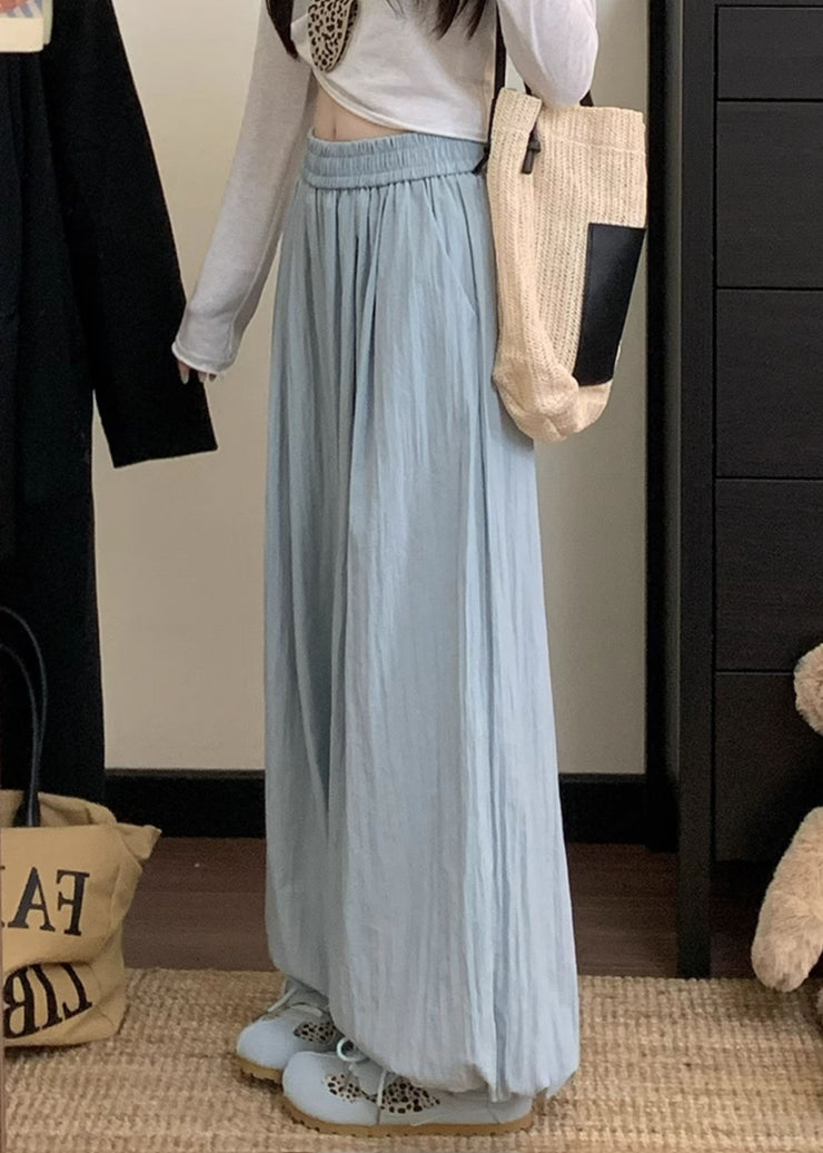 Casual Blue Pockets Elastic Waist Cotton Pants Fall
