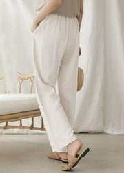 Casual Blue Pockets Lace Up Cotton Pants Summer