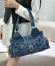 Casual Blue Pockets Patchwork Denim Hobo Bag