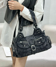 Casual Blue Pockets Patchwork Denim Hobo Bag