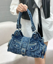 Casual Blue Pockets Patchwork Denim Hobo Bag