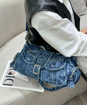 Casual Blue Pockets Patchwork Denim Hobo Bag