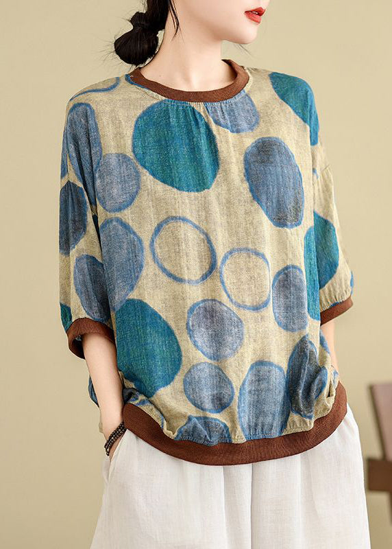 Casual Blue Print Top Bracelet Sleeve