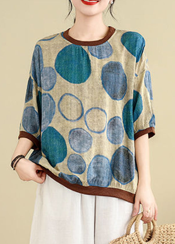 Casual Blue Print Top Bracelet Sleeve