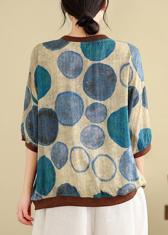 Casual Blue Print Top Bracelet Sleeve