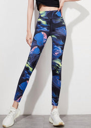Casual Blue Tie Dye Butt Scrunch Capri Gym Shark Leggings