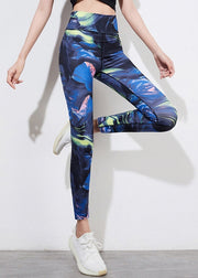 Casual Blue Tie Dye Butt Scrunch Capri Gym Shark Leggings