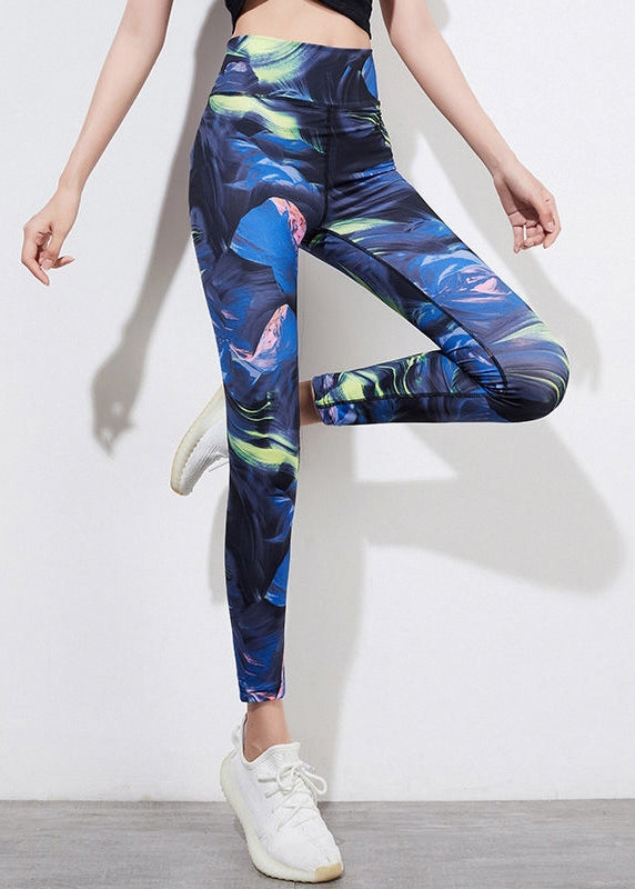 Casual Blue Tie Dye Butt Scrunch Capri Gym Shark Leggings