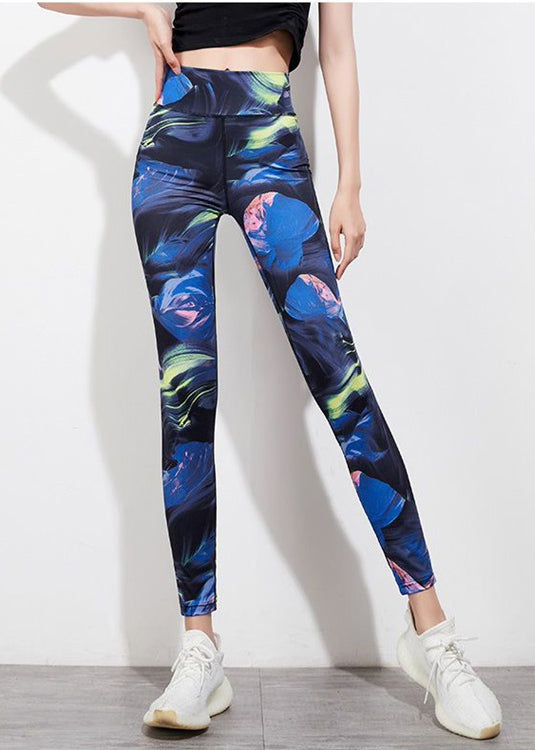 Casual Blue Tie Dye Butt Scrunch Capri Gym Shark Leggings