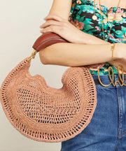 Casual Brown Hollow Out Round Shaped Faux Leather Tote Handbag