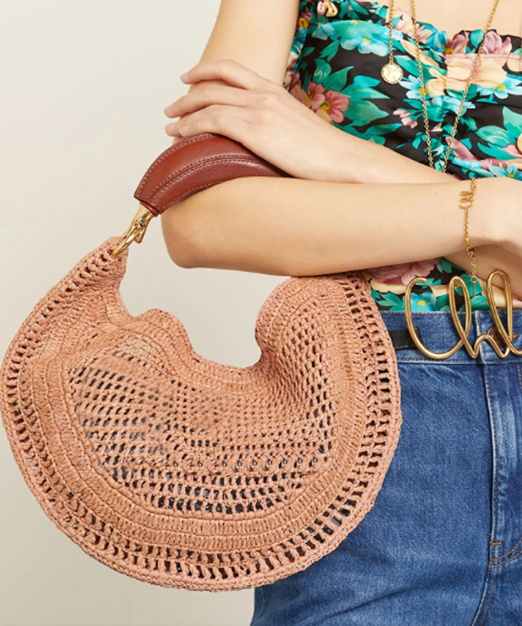 Casual Brown Hollow Out Round Shaped Faux Leather Tote Handbag