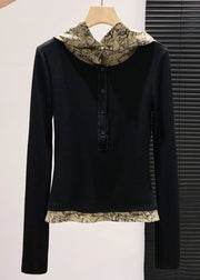 Casual Brown Hooded Patchwork Cotton Fake Two Piece Tops Fall
