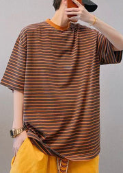 Casual Brown Oversized Striped Cotton Men Shirt And T Shirt Summer