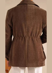 Casual Brown Peter Pan Collar Cinched Pockets Chenille Men Coat Winter