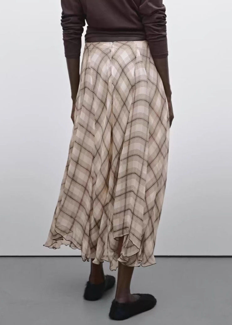 Casual Brown Plaid High Waist Maxi Skirts Fall