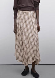 Casual Brown Plaid High Waist Maxi Skirts Fall