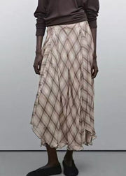 Casual Brown Plaid High Waist Maxi Skirts Fall