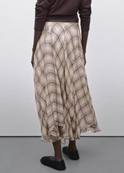 Casual Brown Plaid High Waist Maxi Skirts Fall