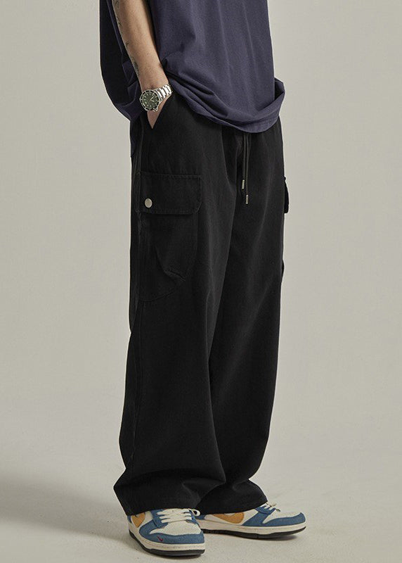 Casual Brown Pockets Elastic Waist Cotton Pants Men Summer