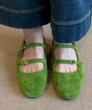 Casual Buckle Strap Splicing Flat Feet Shoes Green Suede