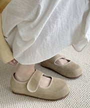 Casual Buckle Strap Splicing Platform Flats Shoes Yellow Suede